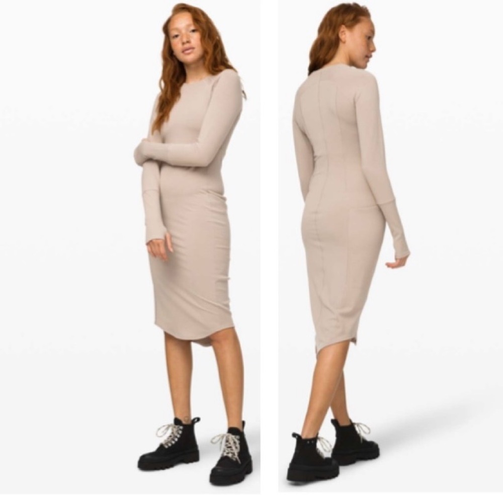 Lululemon Om On Dress Stretch Midi Dress Crew Pockets Modal French Terry Sandlot
